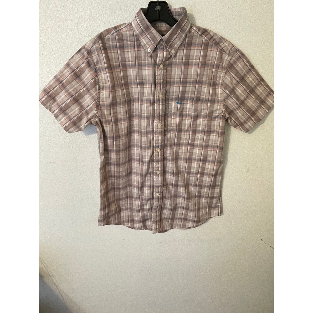 Southern Marsh Mens Short Sleeve Plaid Button Down Shirt Medium Blue Tan Red